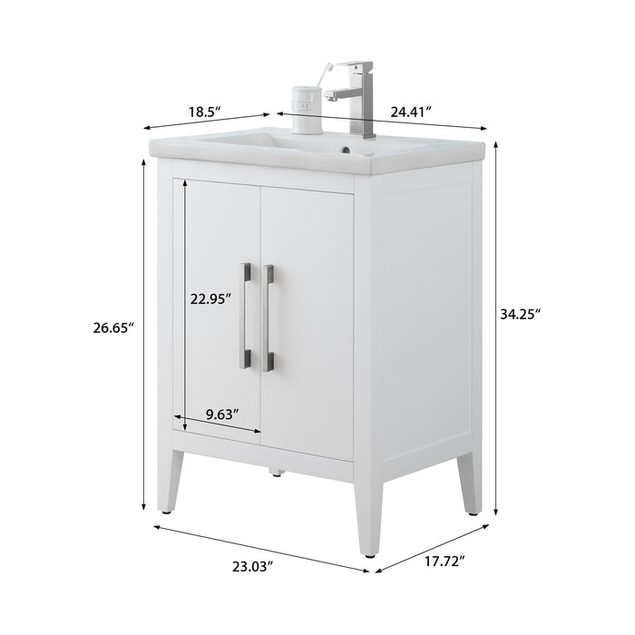 24" Single Sink Modern Freestanding Bathroom Vanity Set with Arabescato White Engineered Marble Top – Storage Cabinet with Soft-Closing Doors VA9024 - HomeBeyond
