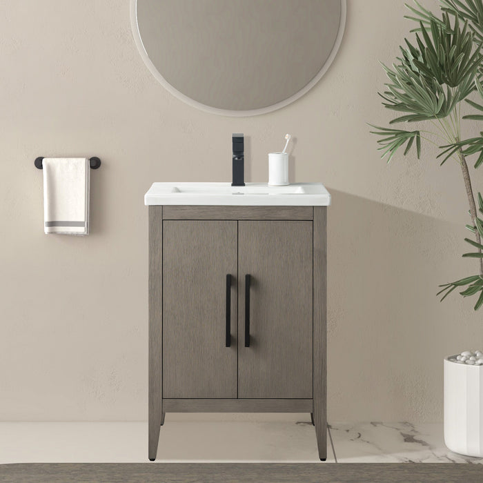 24" Single Sink Modern Freestanding Bathroom Vanity Set with Arabescato White Engineered Marble Top – Storage Cabinet with Soft-Closing Doors VA9024 - HomeBeyond