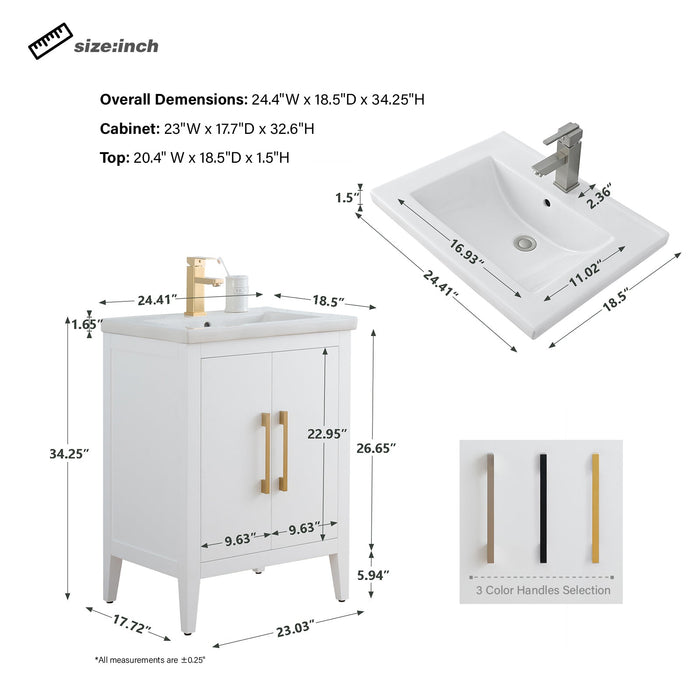 24" Single Sink Modern Freestanding Bathroom Vanity Set with Arabescato White Engineered Marble Top – Storage Cabinet with Soft-Closing Doors VA9024 - HomeBeyond