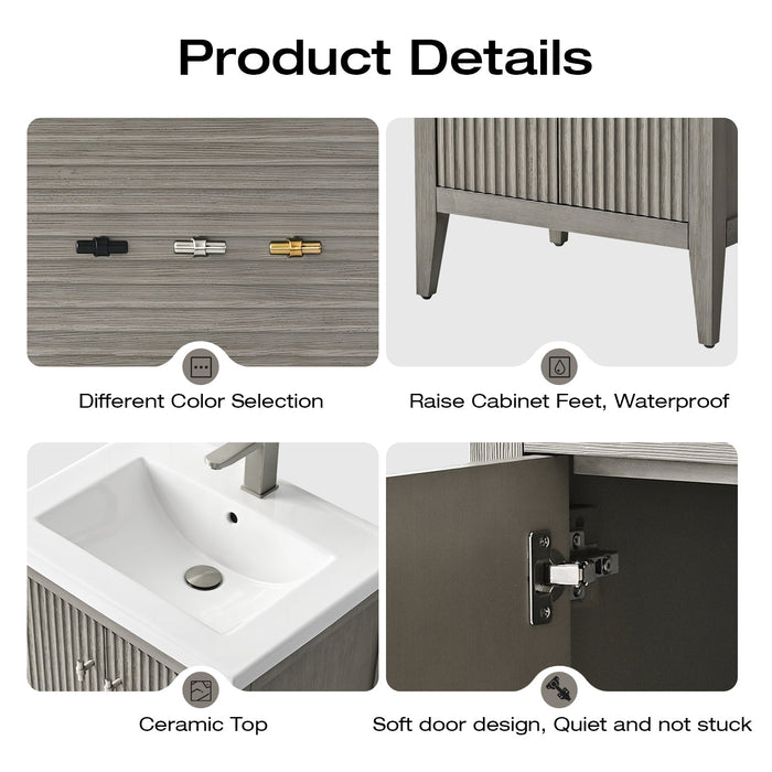 24" Single Sink Modern Freestanding Solid Wood Bathroom Vanity Set with Engineered Marble Top – Storage Cabinet with Soft-Closing Doors VA9124 - HomeBeyond