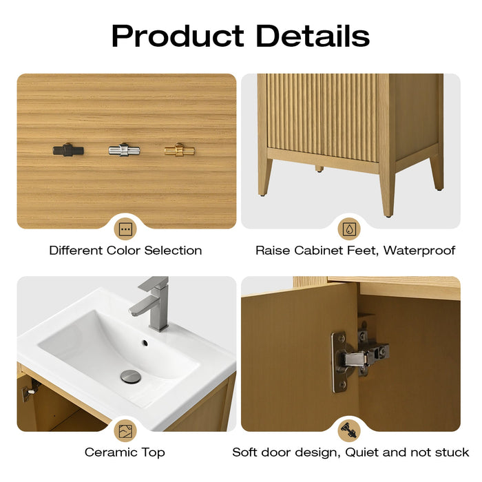 24" Single Sink Modern Freestanding Solid Wood Bathroom Vanity Set with Engineered Marble Top – Storage Cabinet with Soft-Closing Doors VA9124 - HomeBeyond