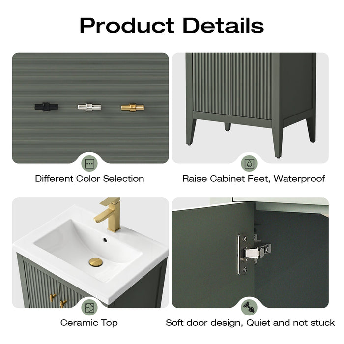 24" Single Sink Modern Freestanding Solid Wood Bathroom Vanity Set with Engineered Marble Top – Storage Cabinet with Soft-Closing Doors VA9124 - HomeBeyond