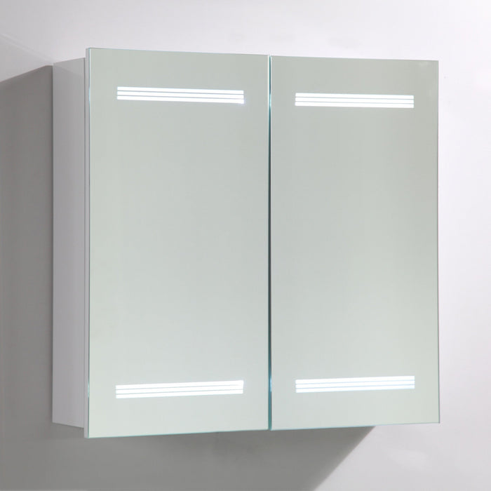 26" x 25" Frameless LED Lighted Bathroom Vanity Wall Mirror with Wooden Medicine Cabinet - HomeBeyond