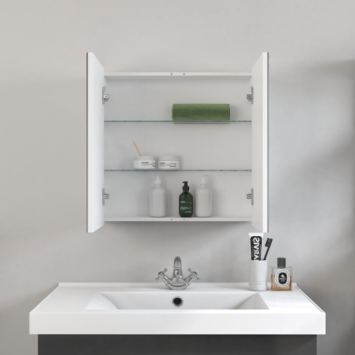 26" x 25" Frameless LED Lighted Bathroom Vanity Wall Mirror with Wooden Medicine Cabinet - HomeBeyond