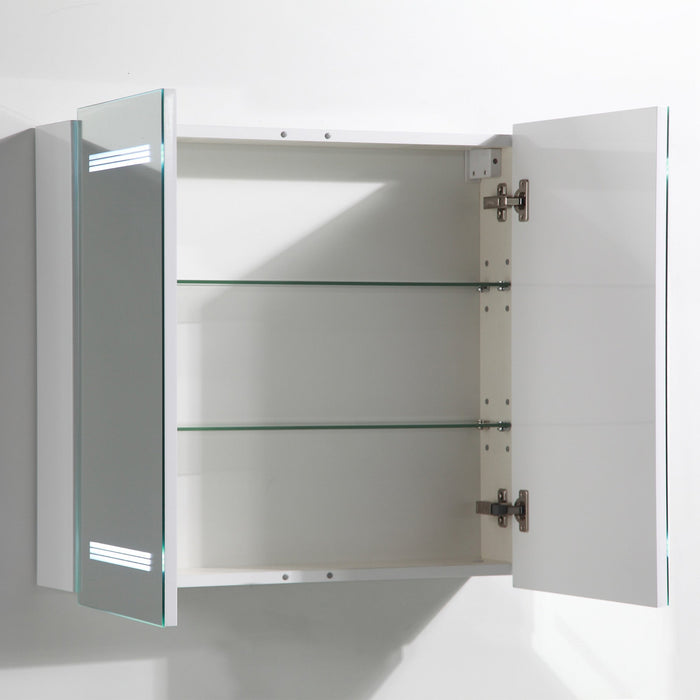 26" x 25" Frameless LED Lighted Bathroom Vanity Wall Mirror with Wooden Medicine Cabinet - HomeBeyond