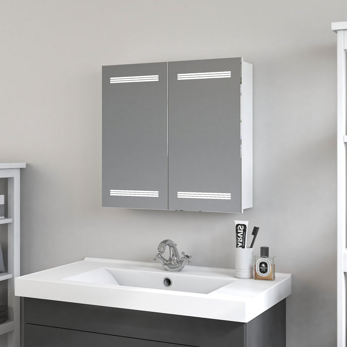 26" x 25" Frameless LED Lighted Bathroom Vanity Wall Mirror with Wooden Medicine Cabinet - HomeBeyond