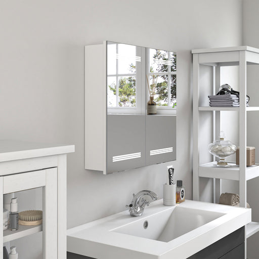 26" x 25" Frameless LED Lighted Bathroom Vanity Wall Mirror with Wooden Medicine Cabinet - HomeBeyond