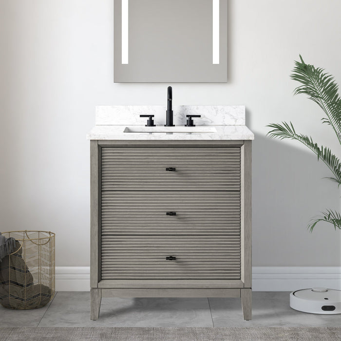 30" Single Sink Freestanding Bath Vanity Cabinet with White Engineered Marble Top - HomeBeyond