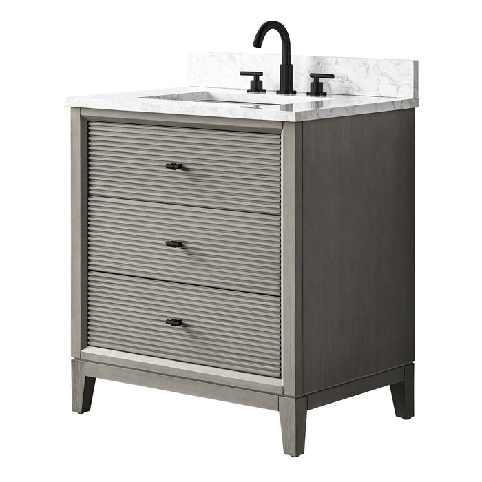 30" Single Sink Freestanding Bath Vanity Cabinet with White Engineered Marble Top - HomeBeyond