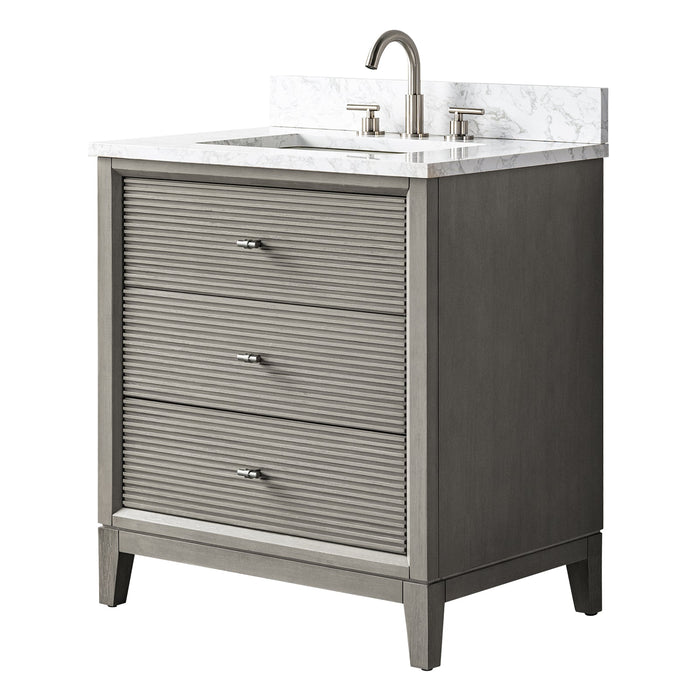 30" Single Sink Freestanding Bath Vanity Cabinet with White Engineered Marble Top - HomeBeyond