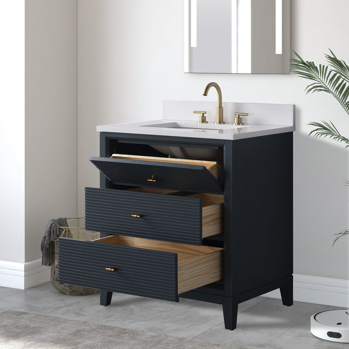 30" Single Sink Freestanding Bath Vanity Cabinet with White Engineered Marble Top - HomeBeyond