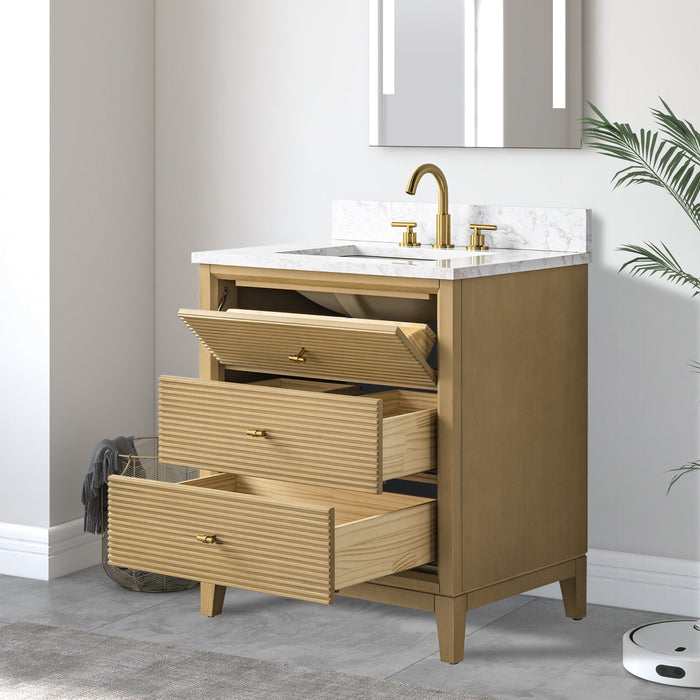 30" Single Sink Freestanding Bath Vanity Cabinet with White Engineered Marble Top - HomeBeyond