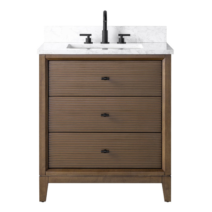 30" Single Sink Freestanding Bath Vanity Cabinet with White Engineered Marble Top - HomeBeyond