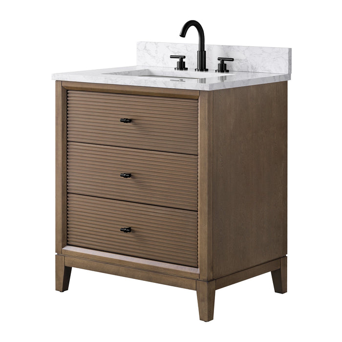 30" Single Sink Freestanding Bath Vanity Cabinet with White Engineered Marble Top - HomeBeyond
