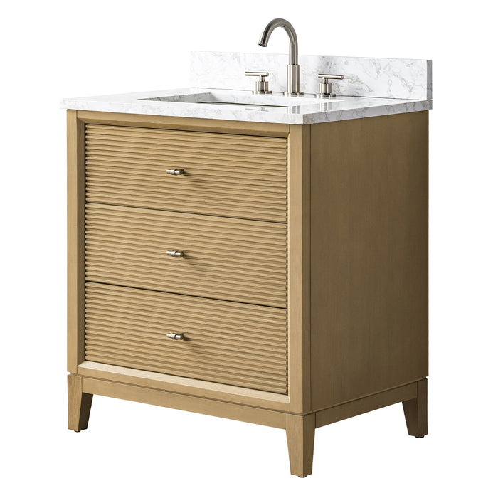 30" Single Sink Freestanding Bath Vanity Cabinet with White Engineered Marble Top - HomeBeyond
