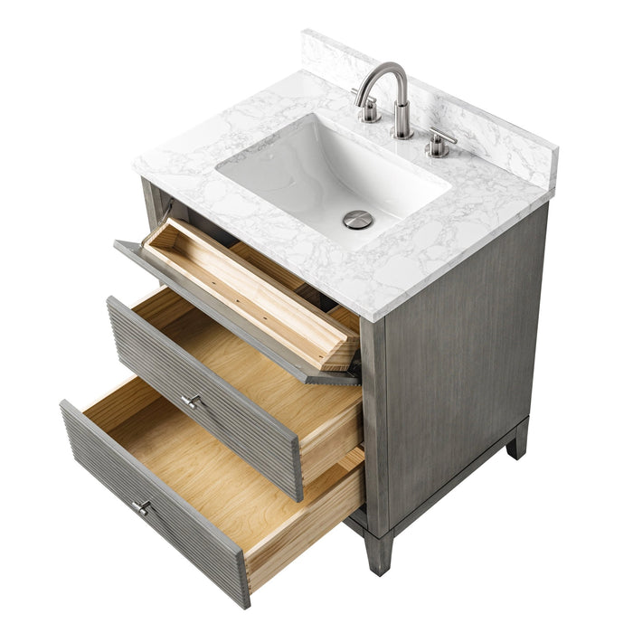 30" Single Sink Freestanding Bath Vanity Cabinet with White Engineered Marble Top - HomeBeyond