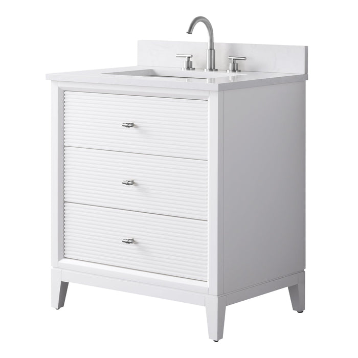 30" Single Sink Freestanding Bath Vanity Cabinet with White Engineered Marble Top - HomeBeyond