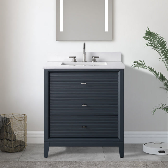 30" Single Sink Freestanding Bath Vanity Cabinet with White Engineered Marble Top - HomeBeyond