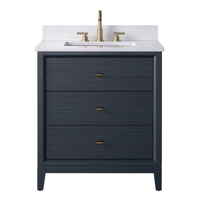 30" Single Sink Freestanding Bath Vanity Cabinet with White Engineered Marble Top - HomeBeyond