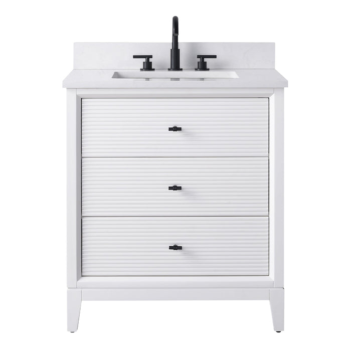30" Single Sink Freestanding Bath Vanity Cabinet with White Engineered Marble Top - HomeBeyond
