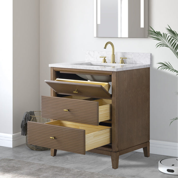 30" Single Sink Freestanding Bath Vanity Cabinet with White Engineered Marble Top - HomeBeyond