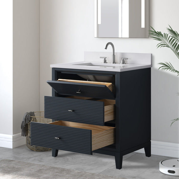 30" Single Sink Freestanding Bath Vanity Cabinet with White Engineered Marble Top - HomeBeyond