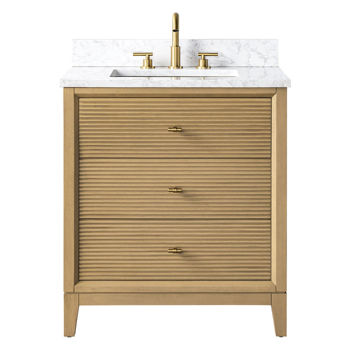 30" Single Sink Freestanding Bath Vanity Cabinet with White Engineered Marble Top - HomeBeyond