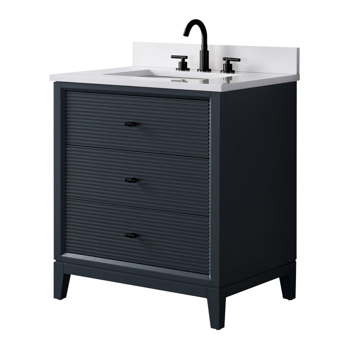30" Single Sink Freestanding Bath Vanity Cabinet with White Engineered Marble Top - HomeBeyond