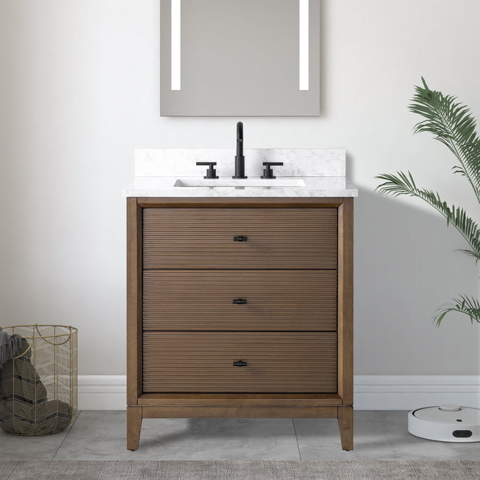 30" Single Sink Freestanding Bath Vanity Cabinet with White Engineered Marble Top - HomeBeyond