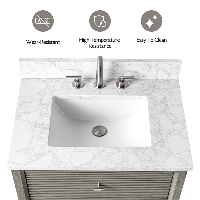 30" Single Sink Freestanding Bath Vanity Cabinet with White Engineered Marble Top - HomeBeyond