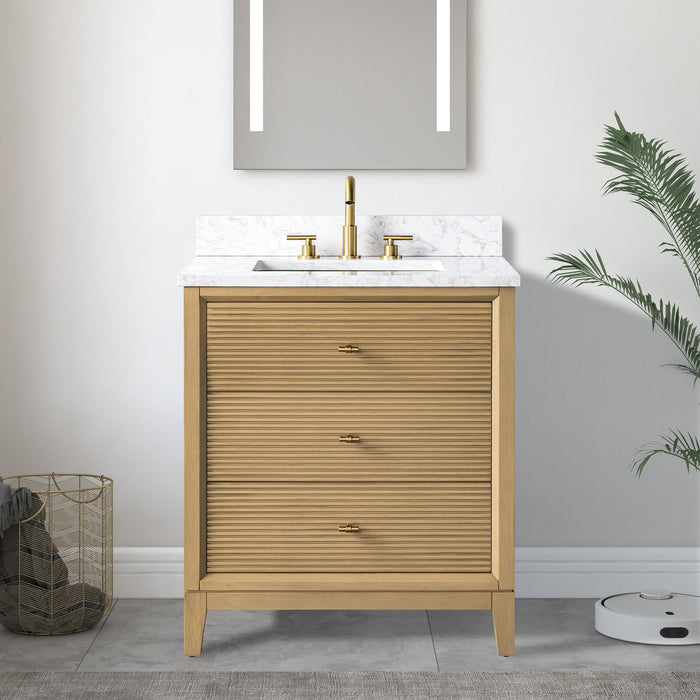 30" Single Sink Freestanding Bath Vanity Cabinet with White Engineered Marble Top - HomeBeyond