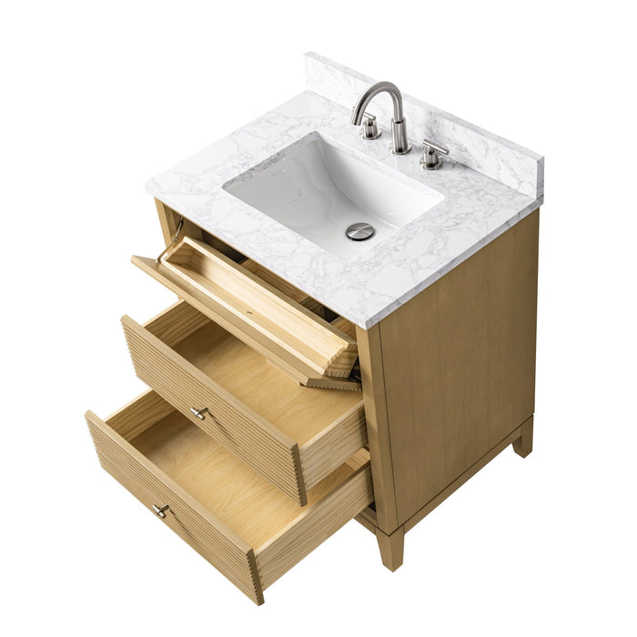 30" Single Sink Freestanding Bath Vanity Cabinet with White Engineered Marble Top - HomeBeyond