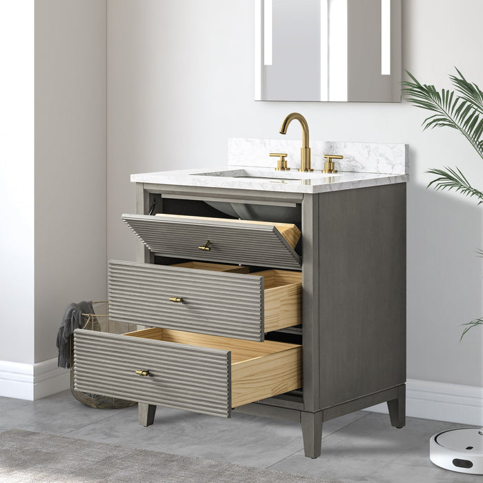 30" Single Sink Freestanding Bath Vanity Cabinet with White Engineered Marble Top - HomeBeyond