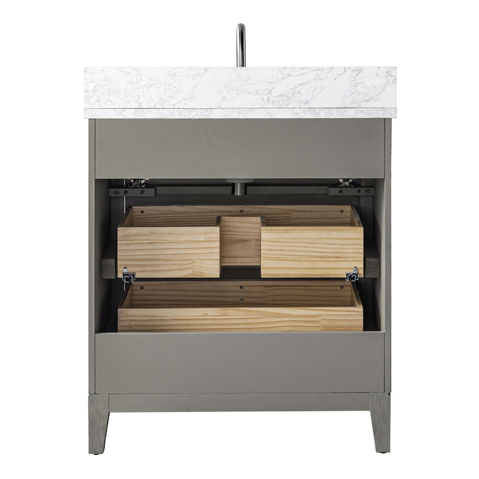 30" Single Sink Freestanding Bath Vanity Cabinet with White Engineered Marble Top - HomeBeyond
