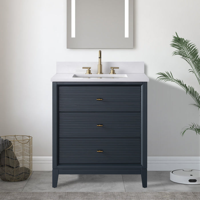 30" Single Sink Freestanding Bath Vanity Cabinet with White Engineered Marble Top - HomeBeyond