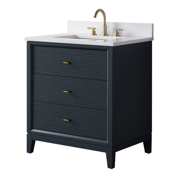 30" Single Sink Freestanding Bath Vanity Cabinet with White Engineered Marble Top - HomeBeyond