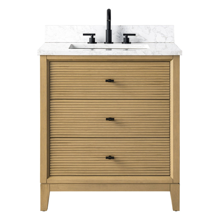 30" Single Sink Freestanding Bath Vanity Cabinet with White Engineered Marble Top - HomeBeyond