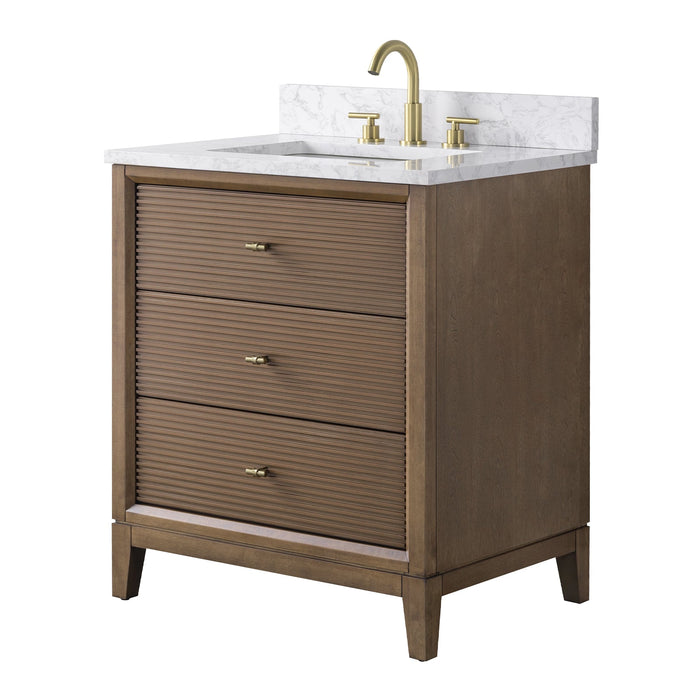 30" Single Sink Freestanding Bath Vanity Cabinet with White Engineered Marble Top - HomeBeyond