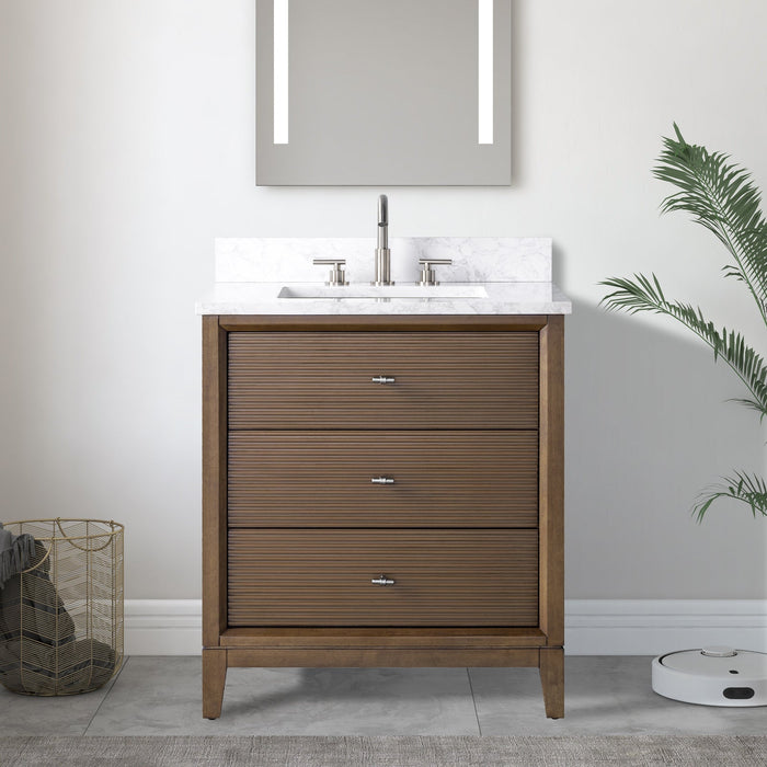 30" Single Sink Freestanding Bath Vanity Cabinet with White Engineered Marble Top - HomeBeyond