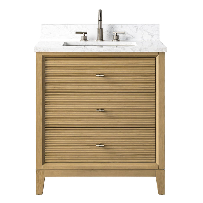 30" Single Sink Freestanding Bath Vanity Cabinet with White Engineered Marble Top - HomeBeyond