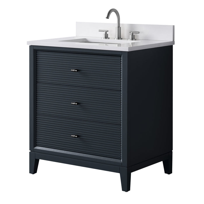 30" Single Sink Freestanding Bath Vanity Cabinet with White Engineered Marble Top - HomeBeyond