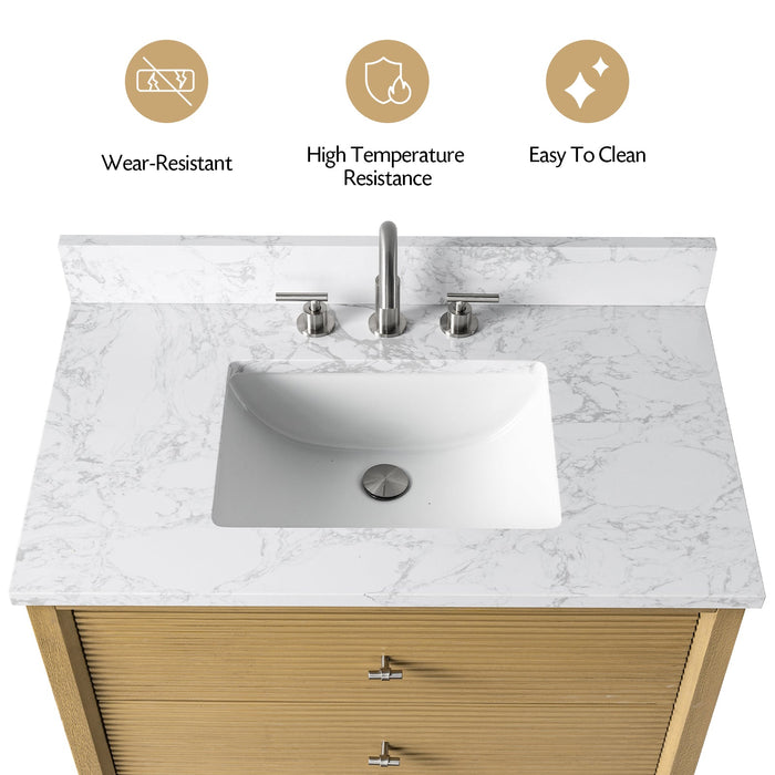 30" Single Sink Freestanding Bath Vanity Cabinet with White Engineered Marble Top - HomeBeyond