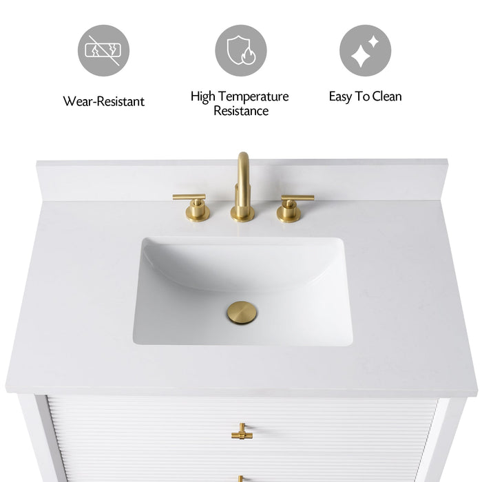 30" Single Sink Freestanding Bath Vanity Cabinet with White Engineered Marble Top - HomeBeyond