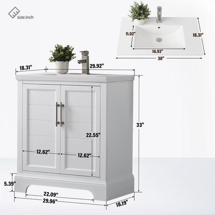 30" Single Sink Modern Bathroom Vanity Set with Countertop & Undermount Sink – Small Storage Cabinet VA5030 - HomeBeyond