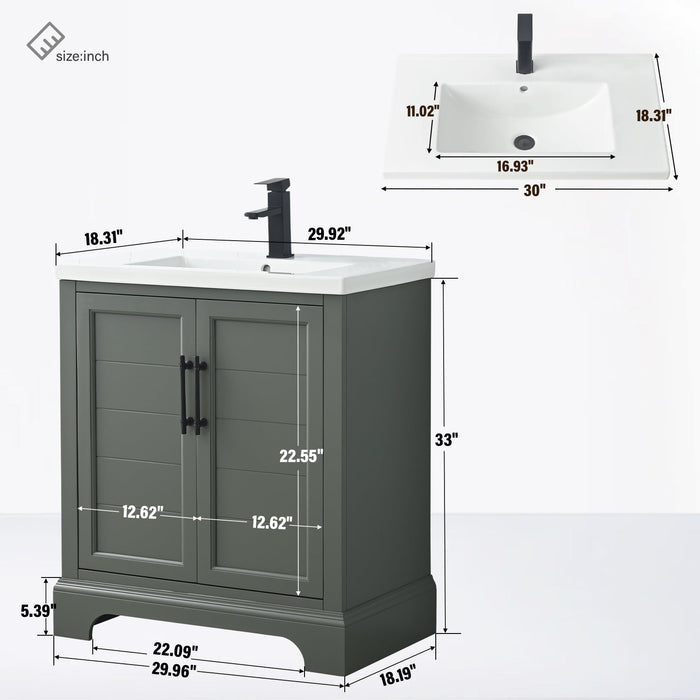 30" Single Sink Modern Bathroom Vanity Set with Countertop & Undermount Sink – Small Storage Cabinet VA5030 - HomeBeyond