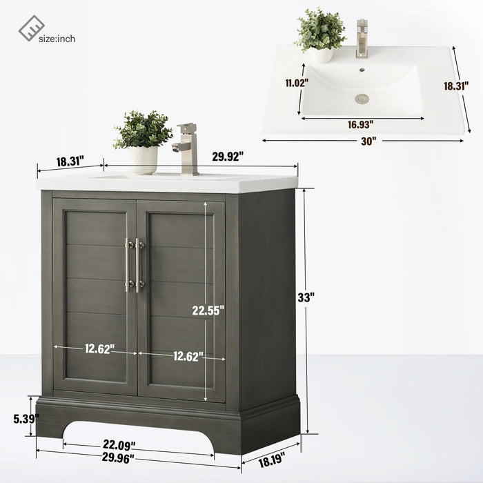 30" Single Sink Modern Bathroom Vanity Set with Countertop & Undermount Sink – Small Storage Cabinet VA5030 - HomeBeyond