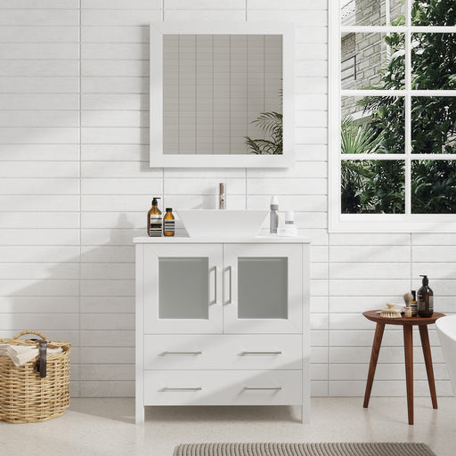 30" Single Sink Modern Bathroom Vanity Set with Engineered Marble Top & Free Mirror – Small Storage Cabinet with 2 Drawers VA3130 - HomeBeyond