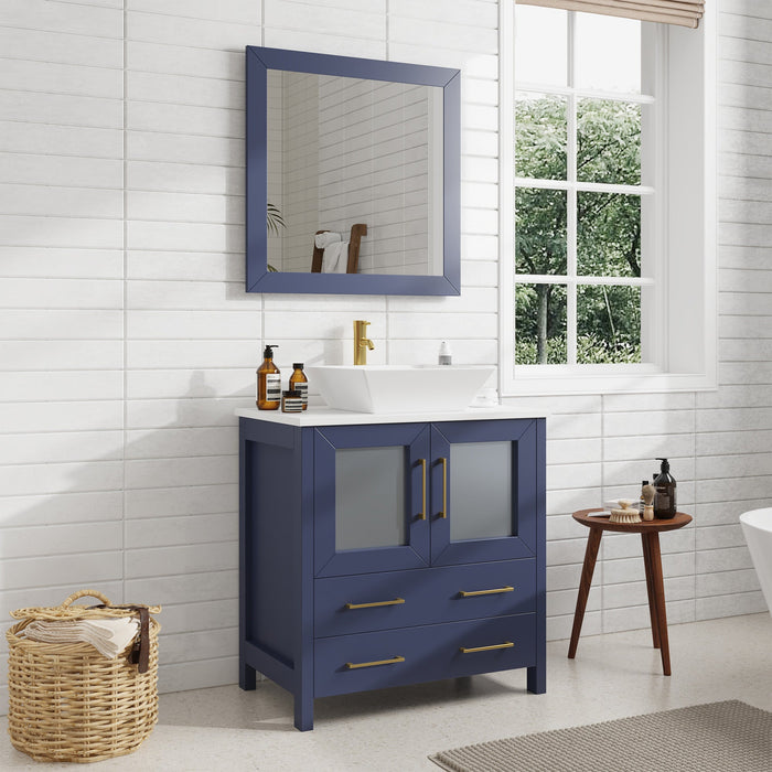 30" Single Sink Modern Bathroom Vanity Set with Engineered Marble Top & Free Mirror – Small Storage Cabinet with 2 Drawers VA3130 - HomeBeyond