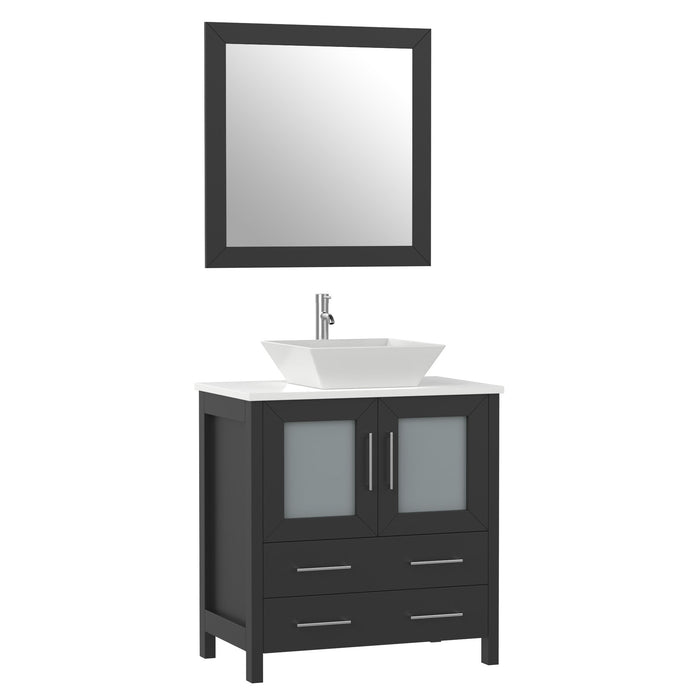 30" Single Sink Modern Bathroom Vanity Set with Engineered Marble Top & Free Mirror – Small Storage Cabinet with 2 Drawers VA3130 - HomeBeyond