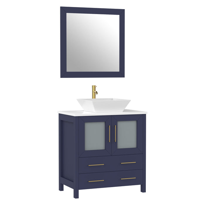 30" Single Sink Modern Bathroom Vanity Set with Engineered Marble Top & Free Mirror – Small Storage Cabinet with 2 Drawers VA3130 - HomeBeyond